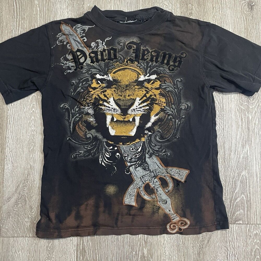 VTG Paco Jeans Shirt Men’s Small Tiger Big Print Short Sleeve Y2K Bleach Design